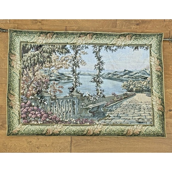 Vintage Woven Wall Tapestry – Garden Path Scene – French Country / Tuscan Style - Picture 1 of 8